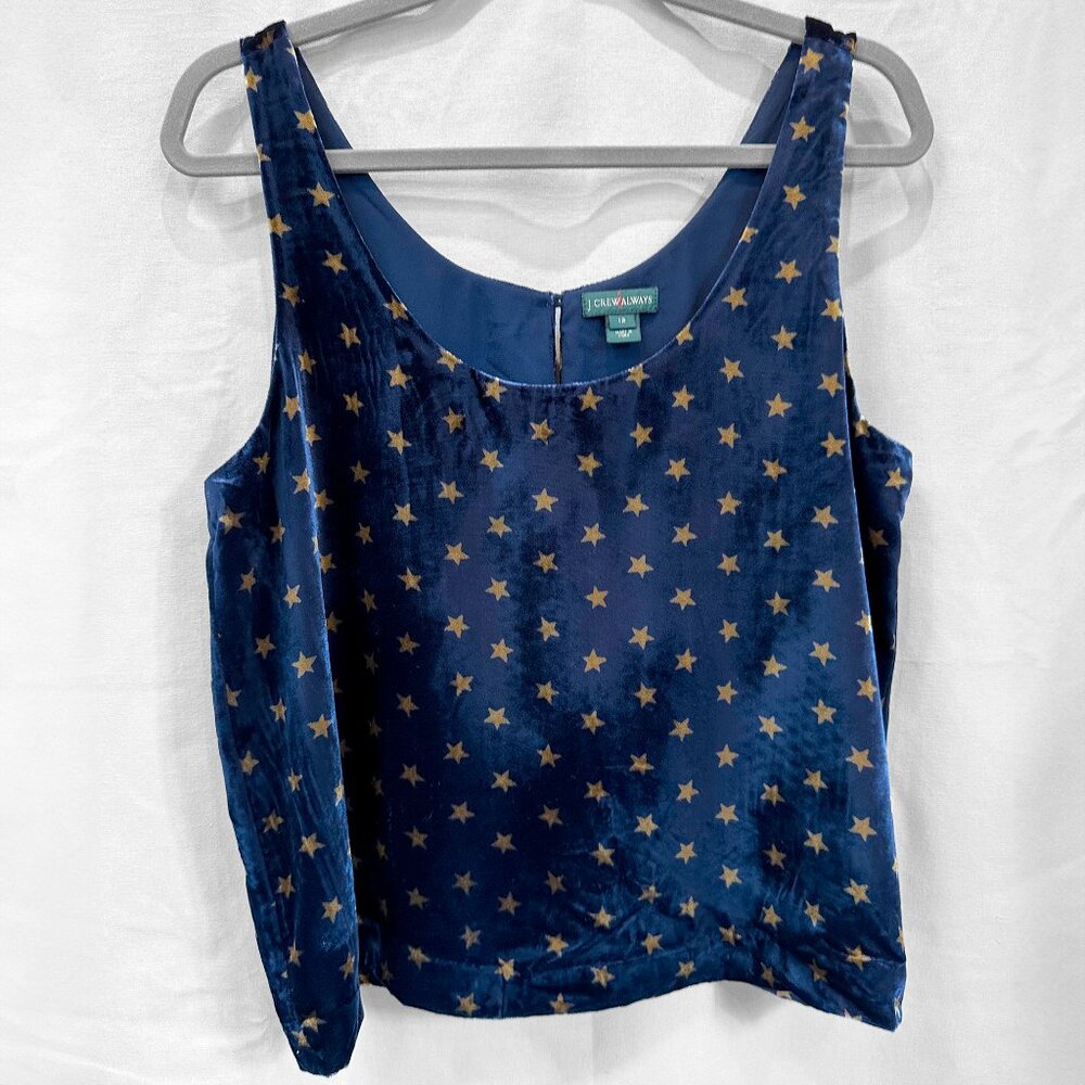 J CREW Always Velvet Midnight Navy Blue Gold Stars Velvet Tank Size 12